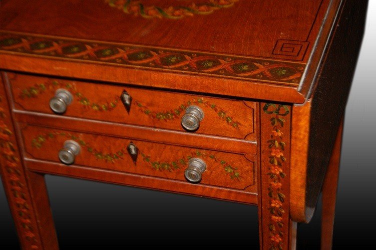 Sheraton-style English Flip-top Table From The 1800s With Paintings-photo-4