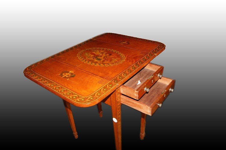 Sheraton-style English Flip-top Table From The 1800s With Paintings-photo-1