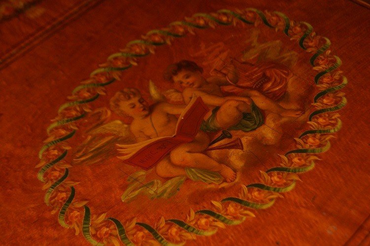 Sheraton-style English Flip-top Table From The 1800s With Paintings-photo-2