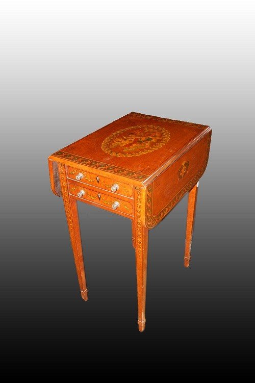 Sheraton-style English Flip-top Table From The 1800s With Paintings