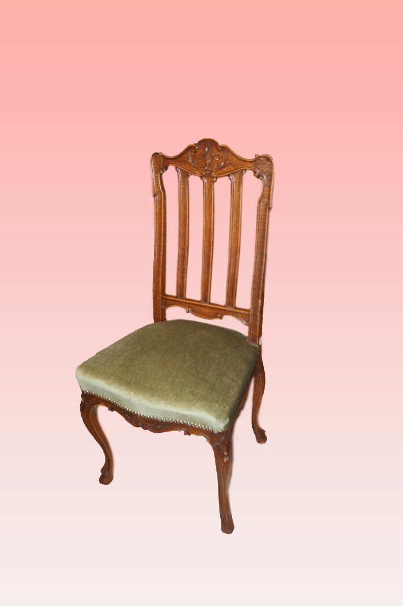 Set Of 6 Provençal Chairs In Oak Wood With Rich Carving Motifs-photo-2