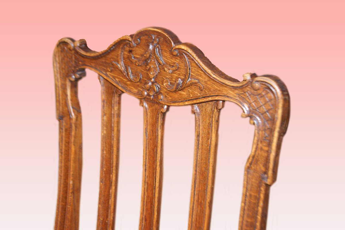 Set Of 6 Provençal Chairs In Oak Wood With Rich Carving Motifs-photo-3