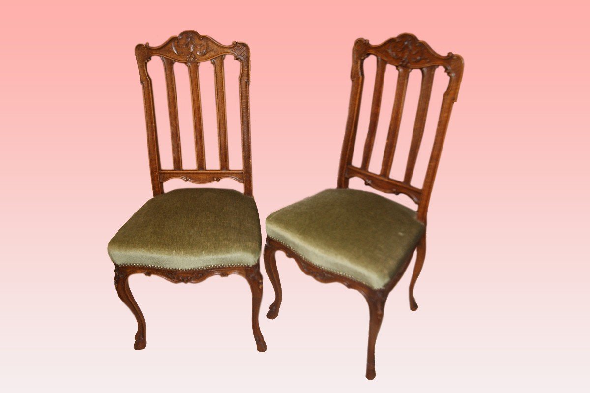 Set Of 6 Provençal Chairs In Oak Wood With Rich Carving Motifs