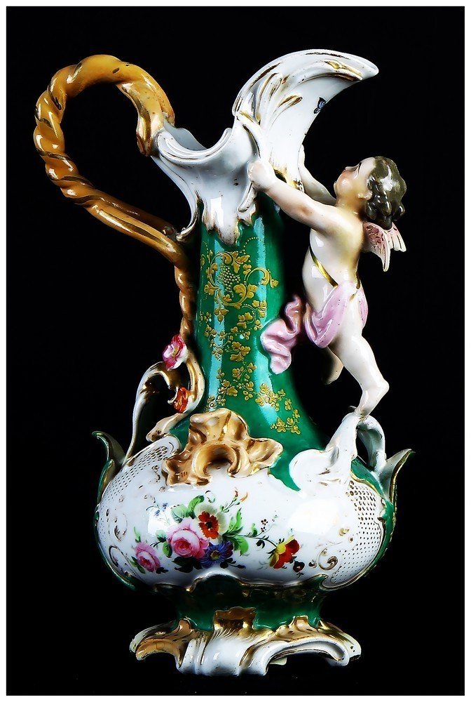  Paire de vase en porcelaine de Sèvres verte à décors floraux 1800-photo-3