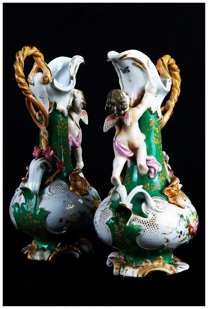  Paire de vase en porcelaine de Sèvres verte à décors floraux 1800-photo-2