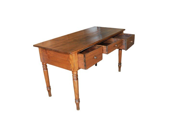 Italian Rustic Writing Desk From The 1700s, Made Of Solid Walnut-photo-3