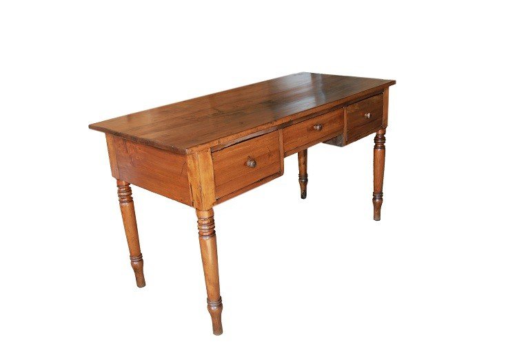 Italian Rustic Writing Desk From The 1700s, Made Of Solid Walnut