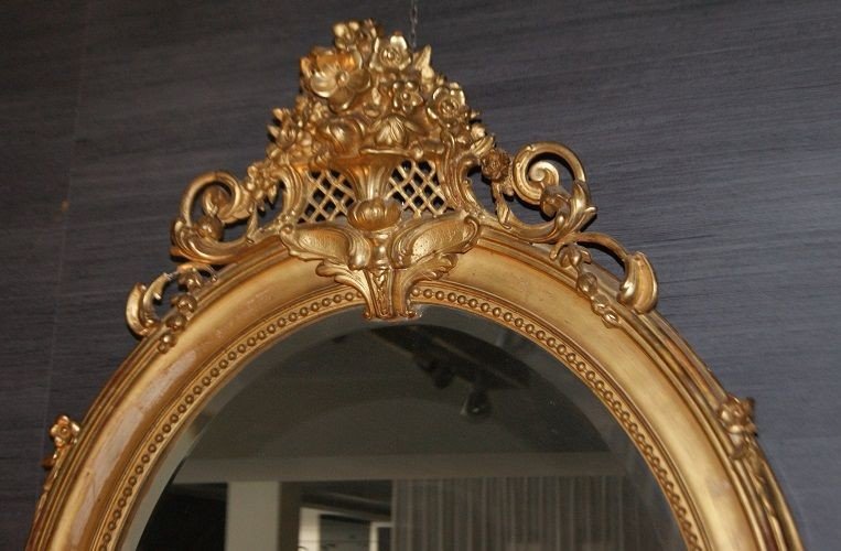 French Horizontal Oval Mirror From The 1800s Louis XV-photo-2
