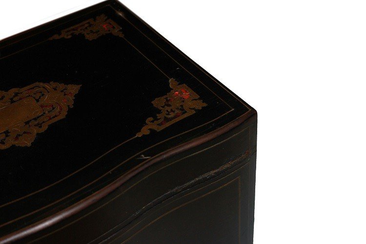 French Boulle-style Liquor Box From The Second Half Of The 19th Century In Ebonized Wood-photo-3