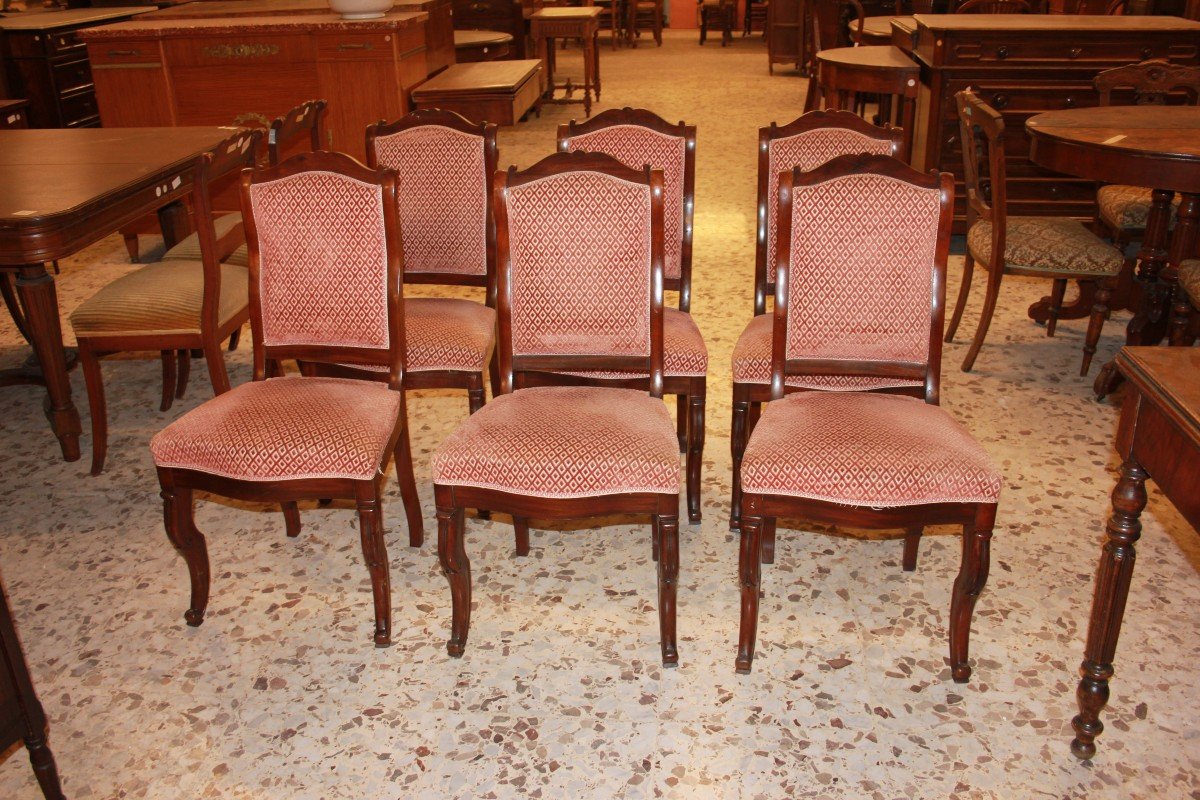 Set Of 6 Directoire Chairs In Mahogany Wood