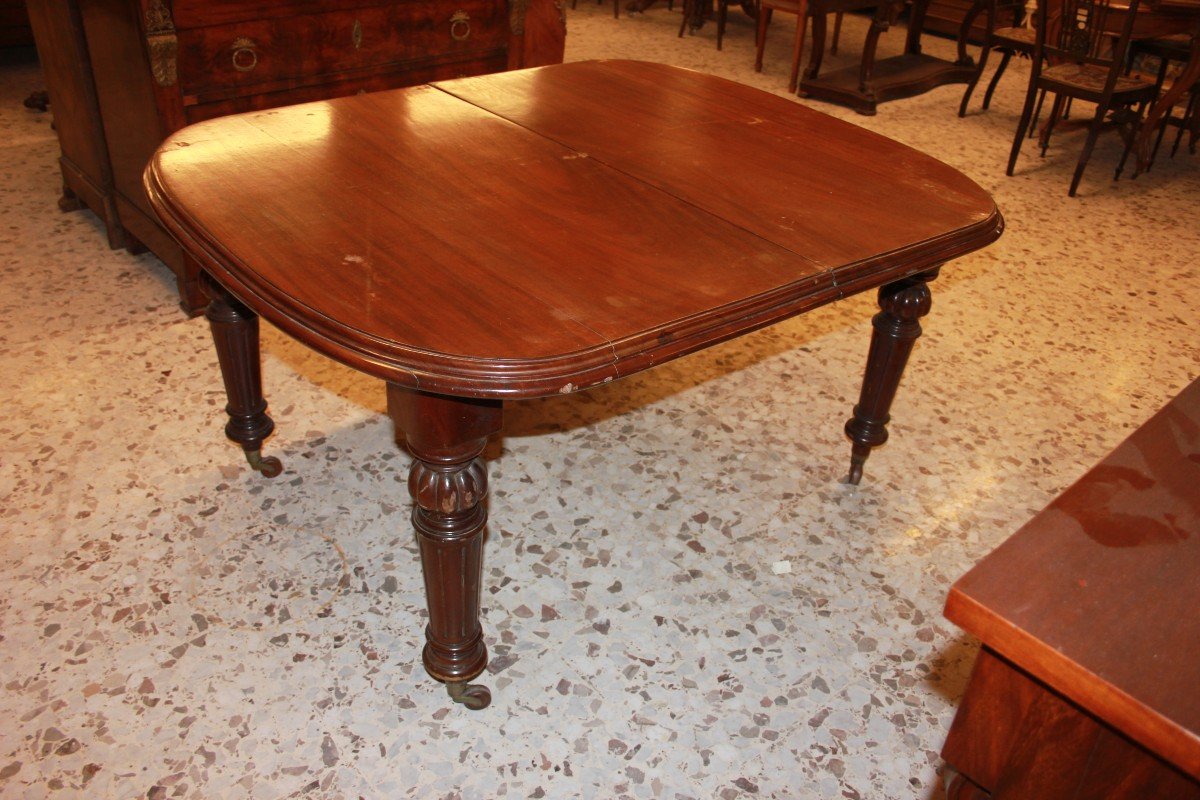 Extendable English Table From The Second Half Of The 19th Century, Victorian Style, In Mahogany-photo-4