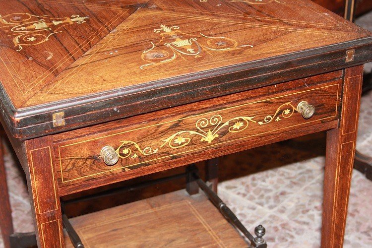 English Victorian-style Lace Handkerchief Game Table From The Second Half Of The 1800s-photo-3