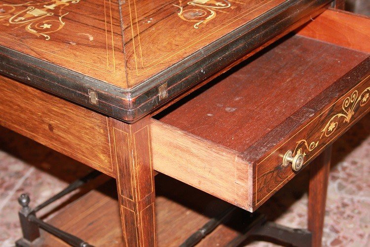 English Victorian-style Lace Handkerchief Game Table From The Second Half Of The 1800s-photo-4