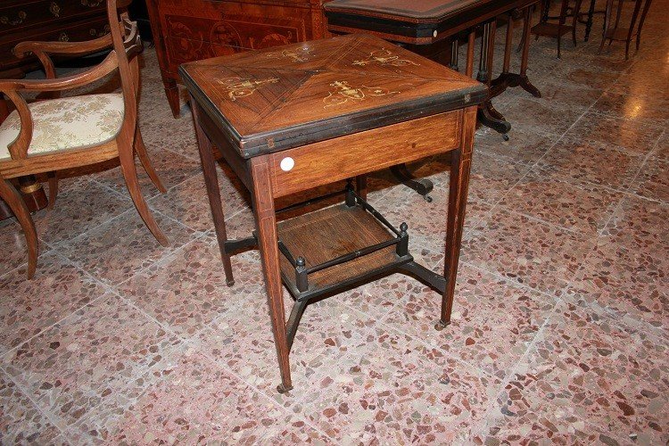 English Victorian-style Lace Handkerchief Game Table From The Second Half Of The 1800s-photo-3