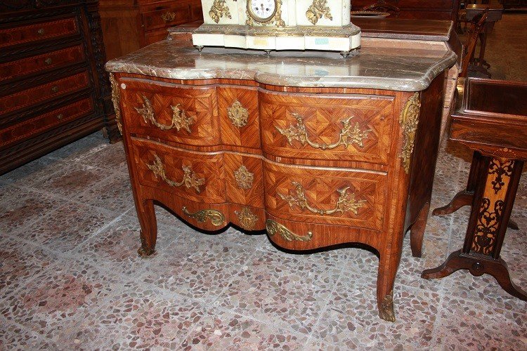 Superb Early 1800s French Louis XV-style Rosewood Chest Of Drawers With Marble And Rich Gilt