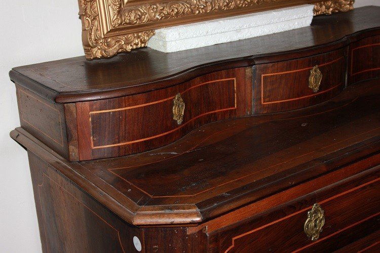 Spanish 18th-century Canterano Chest Of Drawers In Walnut Wood Embellished With Inlay Stringing-photo-3