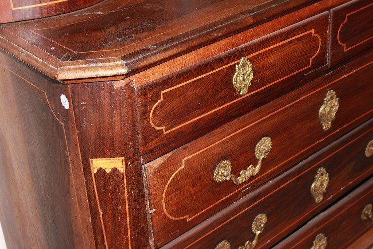Spanish 18th-century Canterano Chest Of Drawers In Walnut Wood Embellished With Inlay Stringing-photo-4