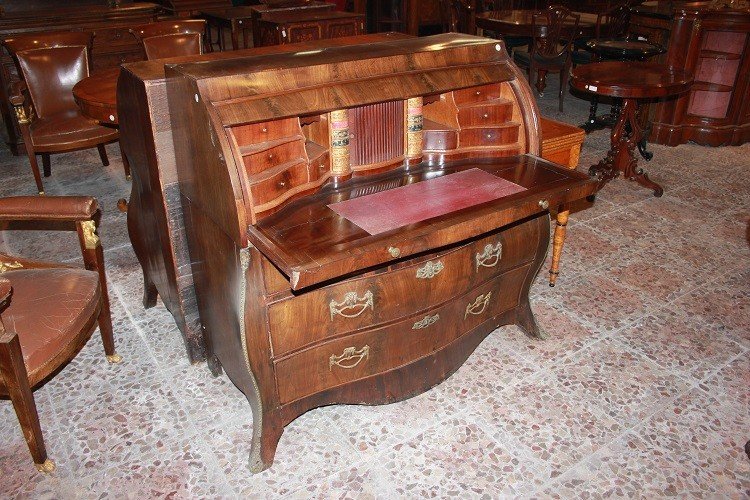 Commode à Cylindre Néerlandaise Du Début Du XIXe Siècle De Style Louis XV En Bois d'Acajou-photo-4