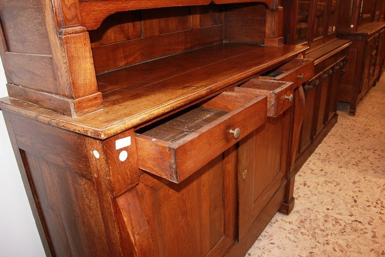 Grande Buffet à Deux Corps De Style Empire Du Début Des Années 1800 En Bois De Chêne-photo-3