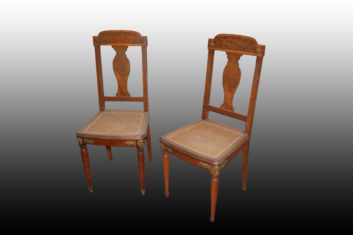 Ensemble De 6 Chaises Françaises De Style Empire Du XIXe Siècle Avec De Riches Ornements 