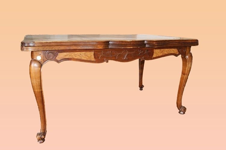 Provençal-style Table With Extensions, Made Of French Elm And Burl Wood, From The Late 1800s-photo-2