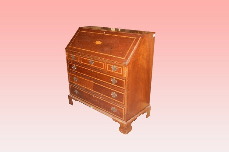 Bureau A Pente Anglaise Du XIXe Siècle De Style Victorien En Bois De Mahogany Avec Des Incrusta-photo-2