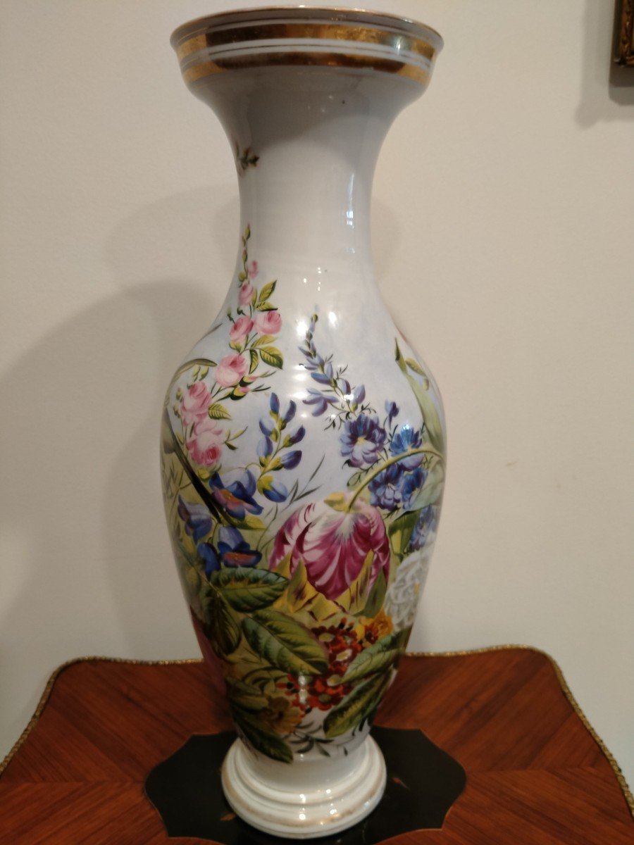 Ensemble De Deux Vases De La Vieille Paris Décorés Des Années 1800, Blancs Avec Motifs Floraux-photo-4