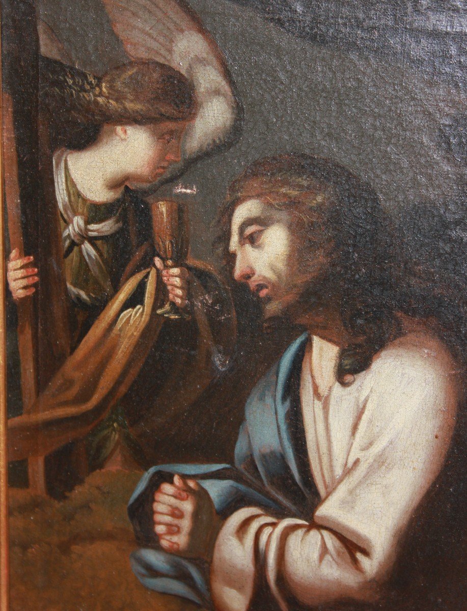 French 17th-century Oil On Canvas, Christ Jesus With An Angel In Gethsemane-photo-2