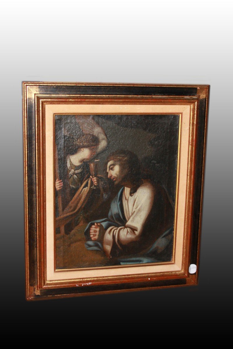 French 17th-century Oil On Canvas, Christ Jesus With An Angel In Gethsemane
