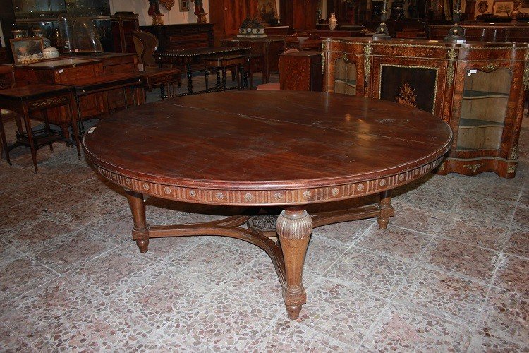 Large French Table From The Early 1800s, Louis XVI Style, Made Of Mahogany Wood, 2 Meters In Di-photo-3