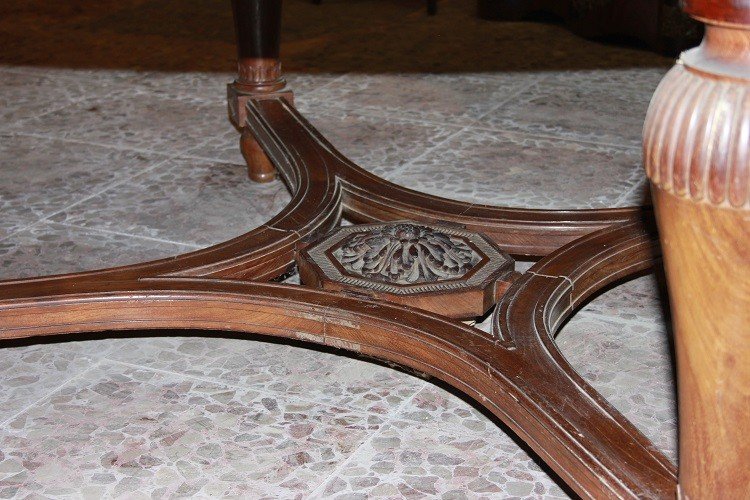 Large French Table From The Early 1800s, Louis XVI Style, Made Of Mahogany Wood, 2 Meters In Di-photo-1