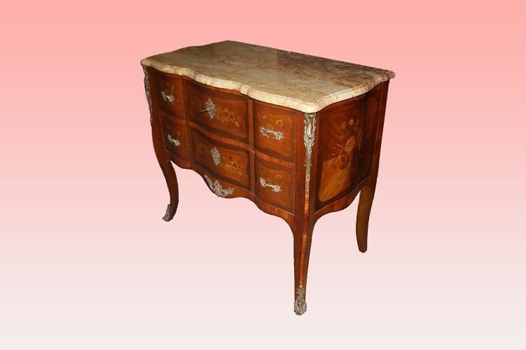 French Commode From The Second Half Of The 1800s, Transition Style, In Mahogany And Rosewood-photo-2