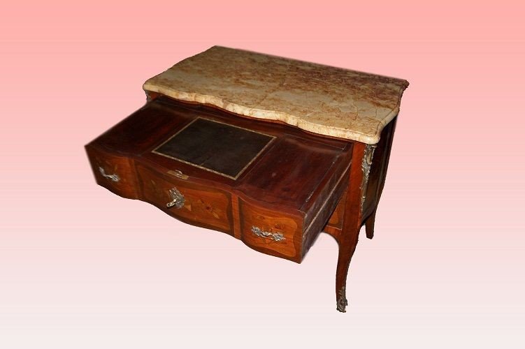French Commode From The Second Half Of The 1800s, Transition Style, In Mahogany And Rosewood-photo-3
