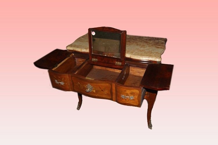 French Commode From The Second Half Of The 1800s, Transition Style, In Mahogany And Rosewood-photo-4