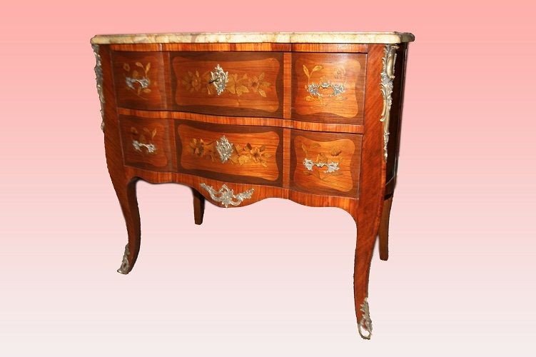 French Commode From The Second Half Of The 1800s, Transition Style, In Mahogany And Rosewood