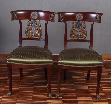 Set Of 4 Genoese Chairs From The Early 1800s, Empire Style, In Mahogany Wood