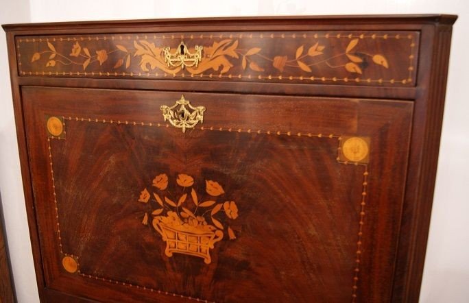 Late 1700s / Early 1800s Dutch Secretaire In Finely Inlaid Mahogany Feather.-photo-2