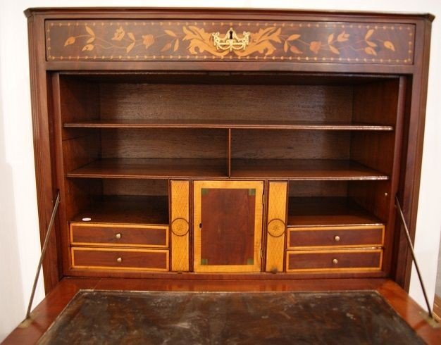 Late 1700s / Early 1800s Dutch Secretaire In Finely Inlaid Mahogany Feather.-photo-2