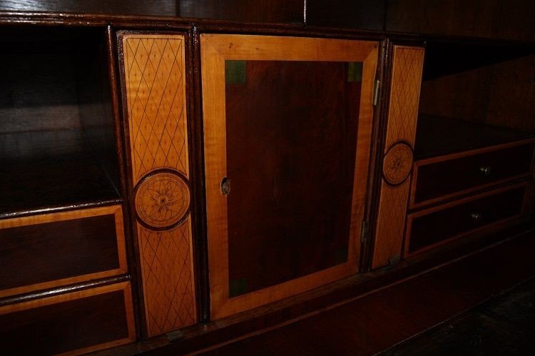 Late 1700s / Early 1800s Dutch Secretaire In Finely Inlaid Mahogany Feather.-photo-4