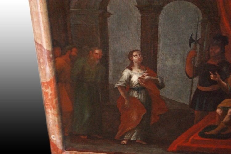 Italian Oil On Canvas From The 18th Century Depicting A Biblical Scene. It Portrays A Woman -photo-3