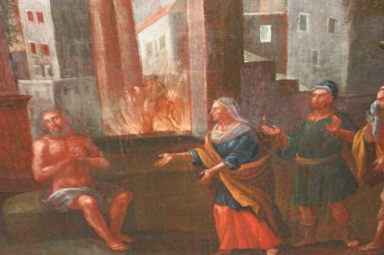 Italian Oil On Canvas From The 18th Century Depicting A Biblical Scene. It Portrays Characters -photo-3