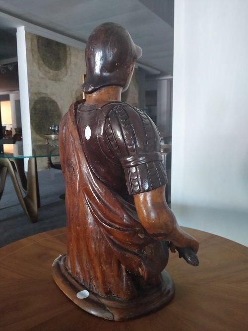 Statue Representing A Legionnaire, Composed Of Different Wood Species And Various Metal Applica-photo-4