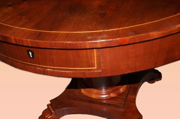 Fixed Circular Table From Northern Europe From The Second Half Of The 19th Century, Biedermeier-photo-3
