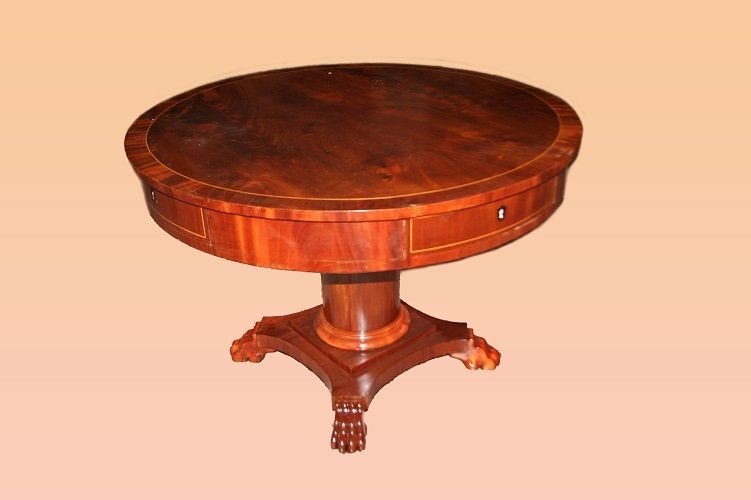Table Circulaire Avec Tiroirs Style Biedermeier Europe Du Nord  De 1800 Restauré