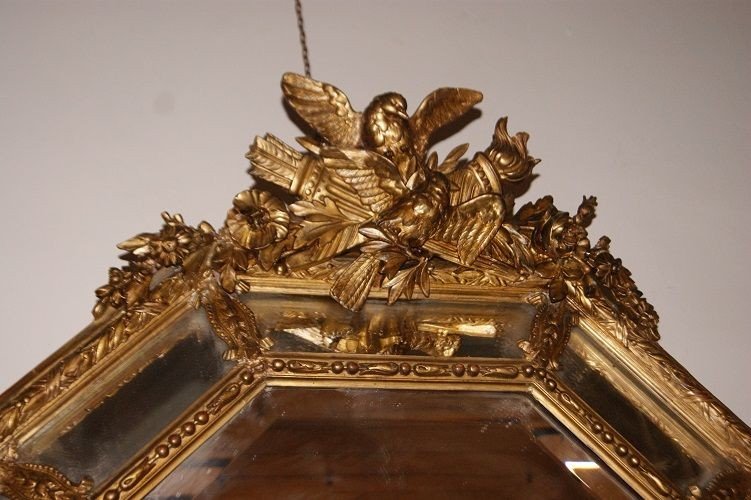 Superbe Miroir Français Octogonal De Style Louis XV De 1800 Doré à La Feuille d'Or-photo-2