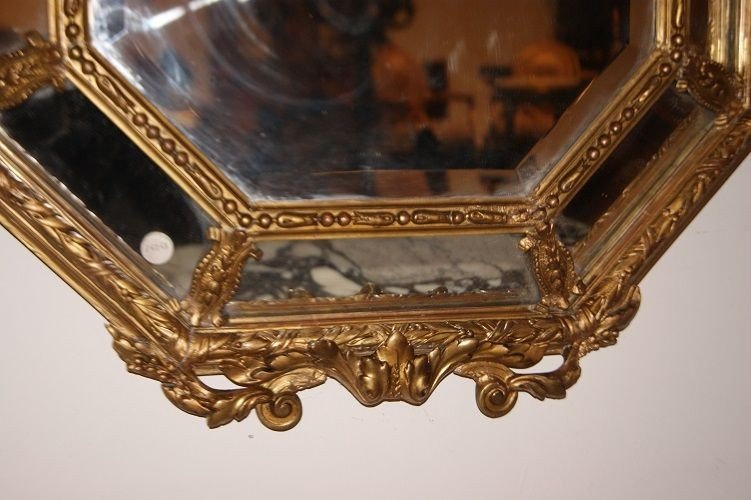Superbe Miroir Français Octogonal De Style Louis XV De 1800 Doré à La Feuille d'Or-photo-4
