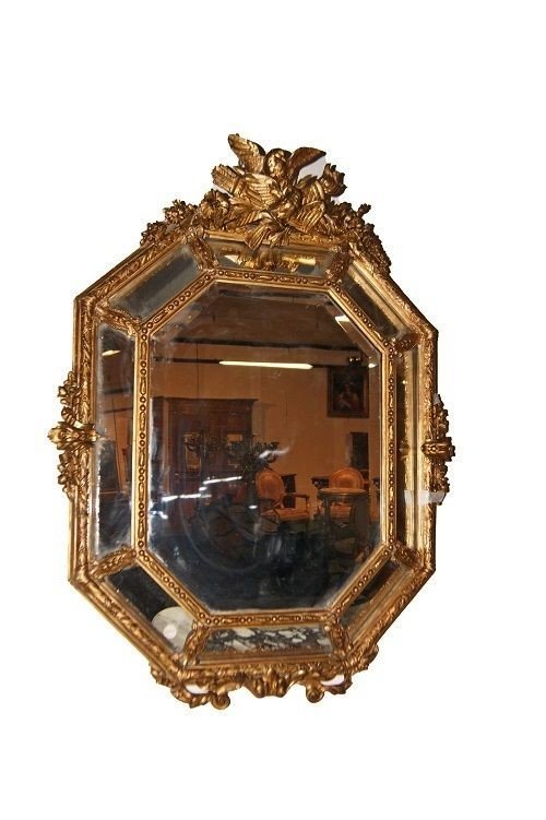 Superbe Miroir Français Octogonal De Style Louis XV De 1800 Doré à La Feuille d'Or