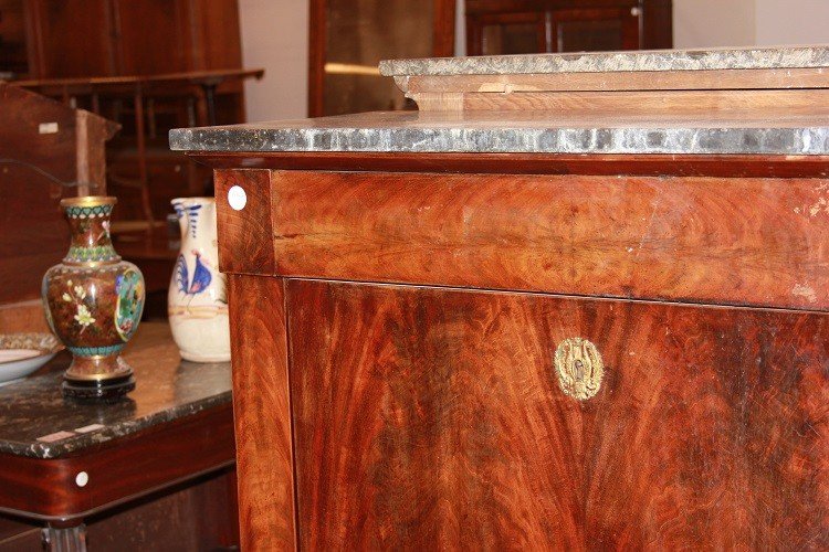 French Secretaire From The Mid-1800s, In Empire Style, Made Of Mahogany And Mahogany Feather-photo-2