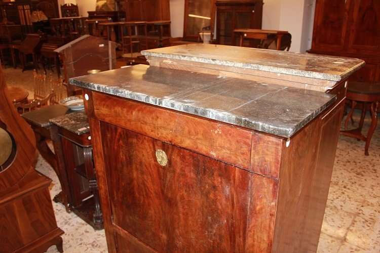 French Secretaire From The Mid-1800s, In Empire Style, Made Of Mahogany And Mahogany Feather-photo-1