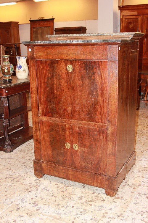 French Secretaire From The Mid-1800s, In Empire Style, Made Of Mahogany And Mahogany Feather